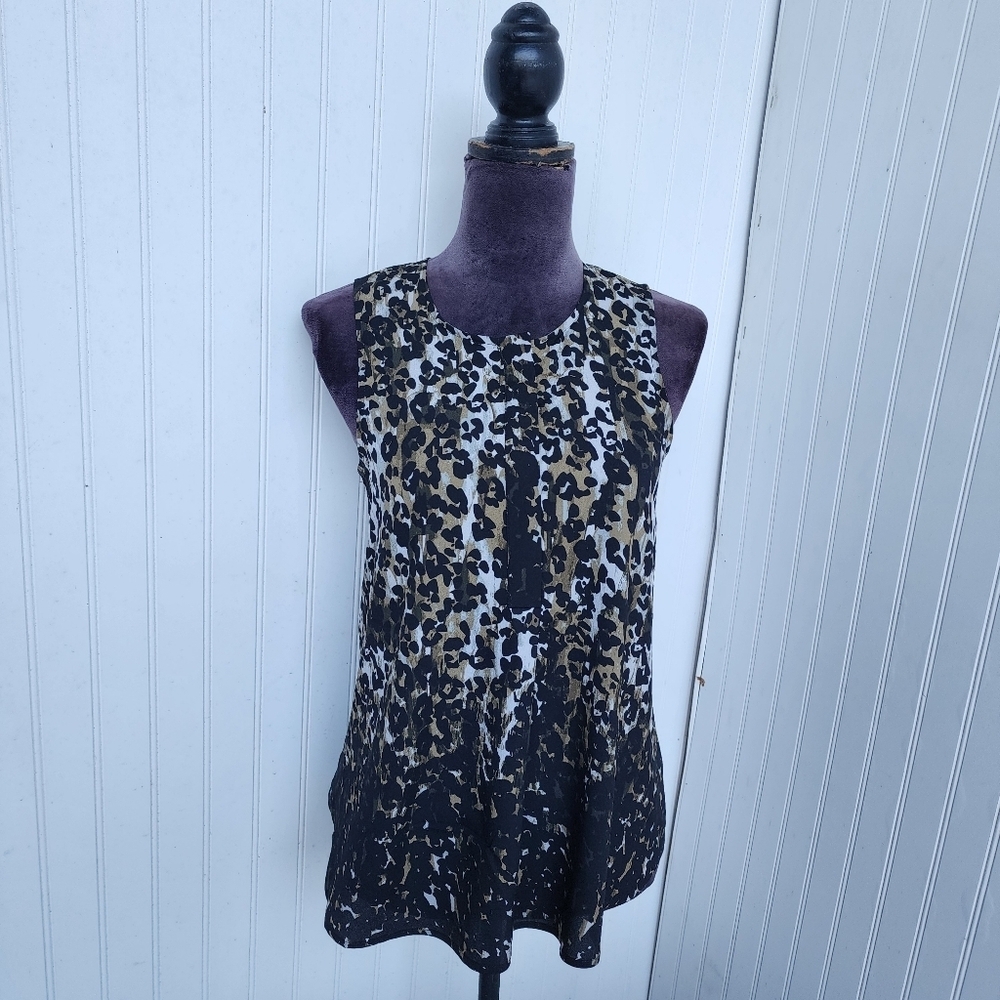 NWT $58 BCBG Generation Black Gold Tan Animal Print Women's Sleveless Top XS